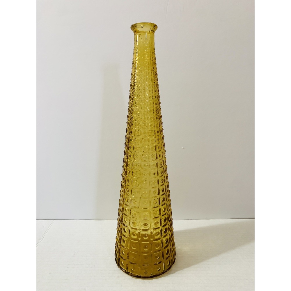 Vintage Empoli Amber Glass Aztec Genie Bottle Decanter Italy 22" No Stopper
